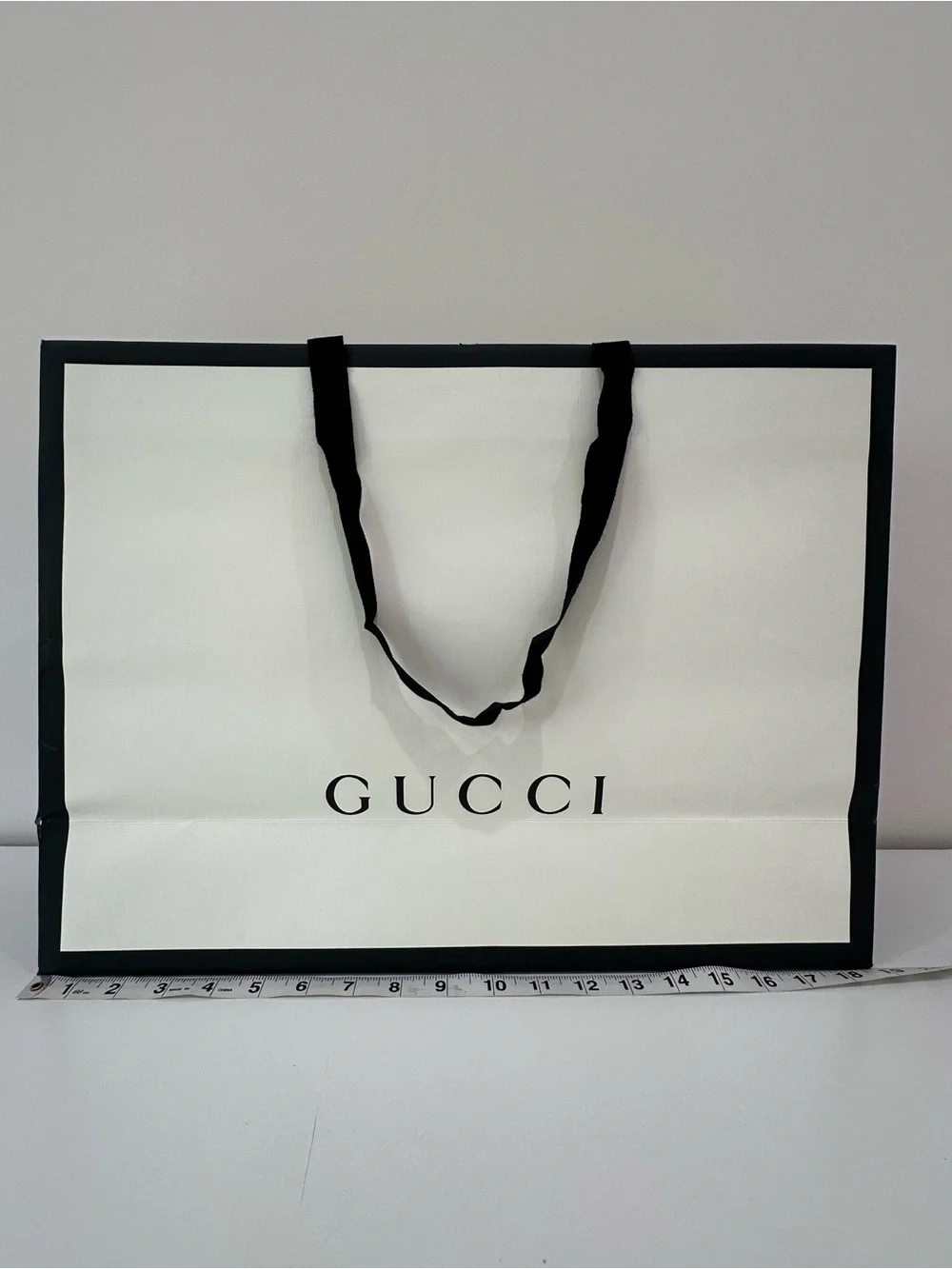 Gucci White, Black Shopping Paper Bag | 18.75x14x6.75 inches